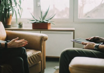 A therapist discusses anxiety treatment with a client in Fairfax, VA.