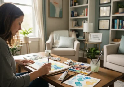 Art therapy for adults Virginia session with watercolor materials