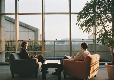 A person in an anxiety counseling session for work stress and sleep problems.