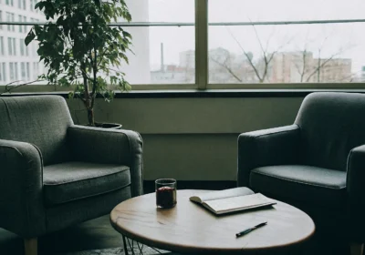 Two chairs in a calm therapy office, a setting for finding effective treatment for OCD and anxiety.