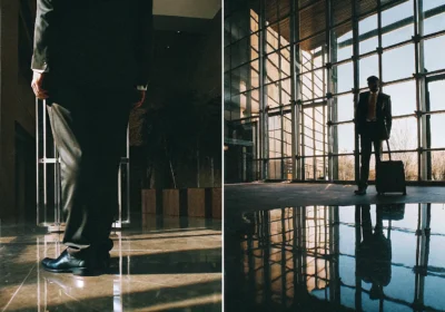 A businessperson in a suit, exploring the difference between narcissism and healthy confidence.